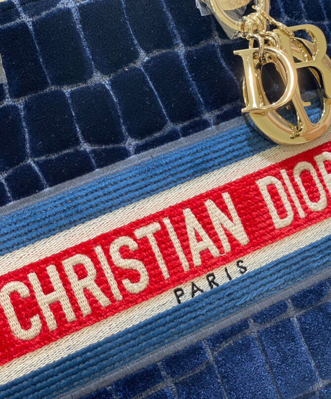 Christian Dior Medium Lady D Lite Canvas Bag Dark Blue